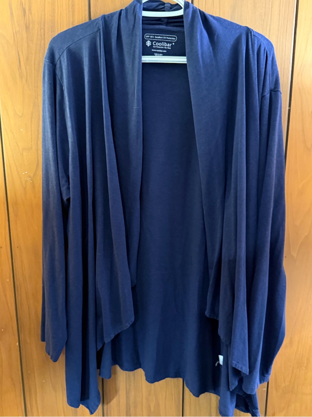 Coolibar Navy Open-Front Draped Cardigan